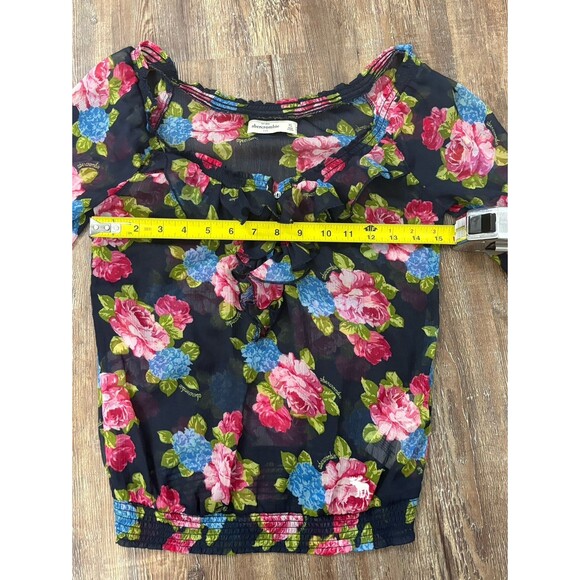 Abercrombie Kids Floral Ruffle Sheer Stretch Blouse Size XL Preppy Cute Summer - Picture 3 of 9